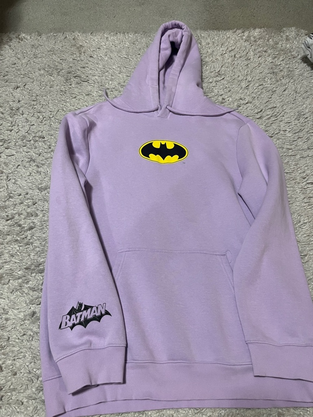DC Lavender Batman Logo Hoodie - Yellow & Black Graphics